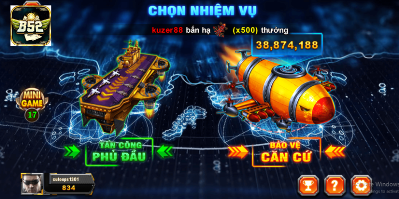 Giao diện chọn nhiệm vụ trong Đại chiến B52