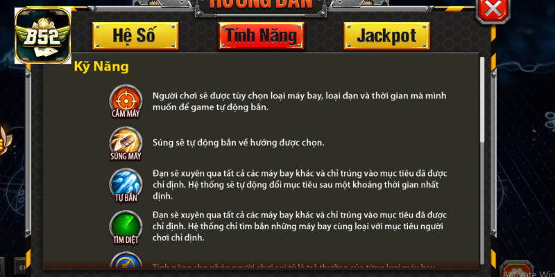 Các kỹ năng, khí cầu, Drone điện và UFO bonus trong Đại chiến B52